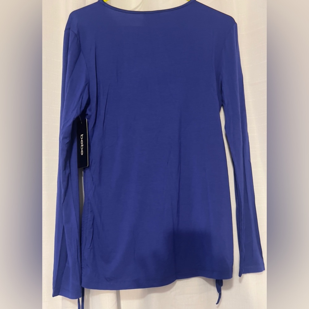 NWT BEBE Royal Blue Logo Long Sleeve Womens Top Large - Picture 7 of 11